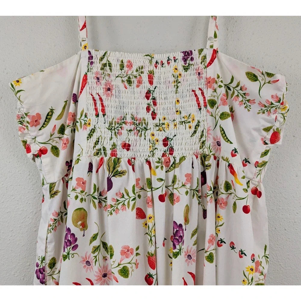 Old Navy sz XL Midi length Dress tank vegetable fruit garden theme cotton 0396 - Picture 5 of 7